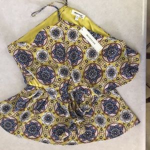 Monteau Yellow Floral Halter Top Sz L